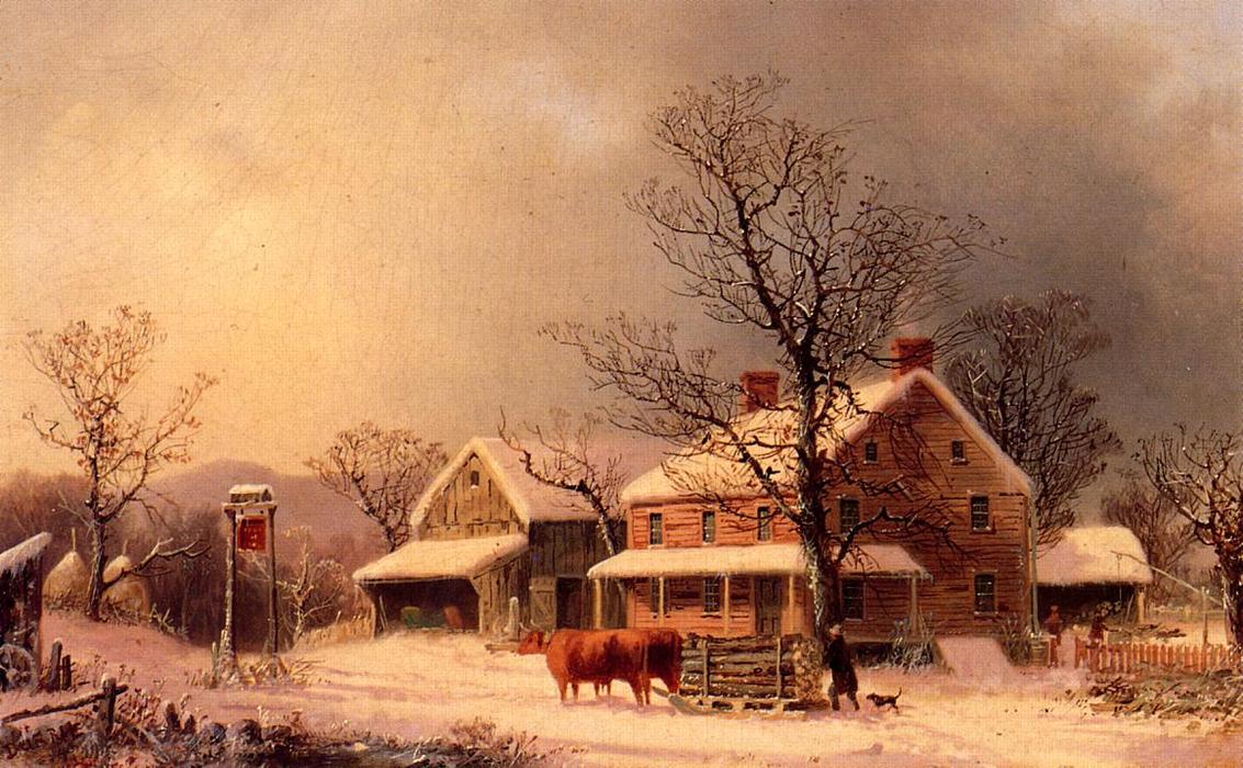 famous painting Oxen Hauling Logs on a Sled of George Henry Durrie