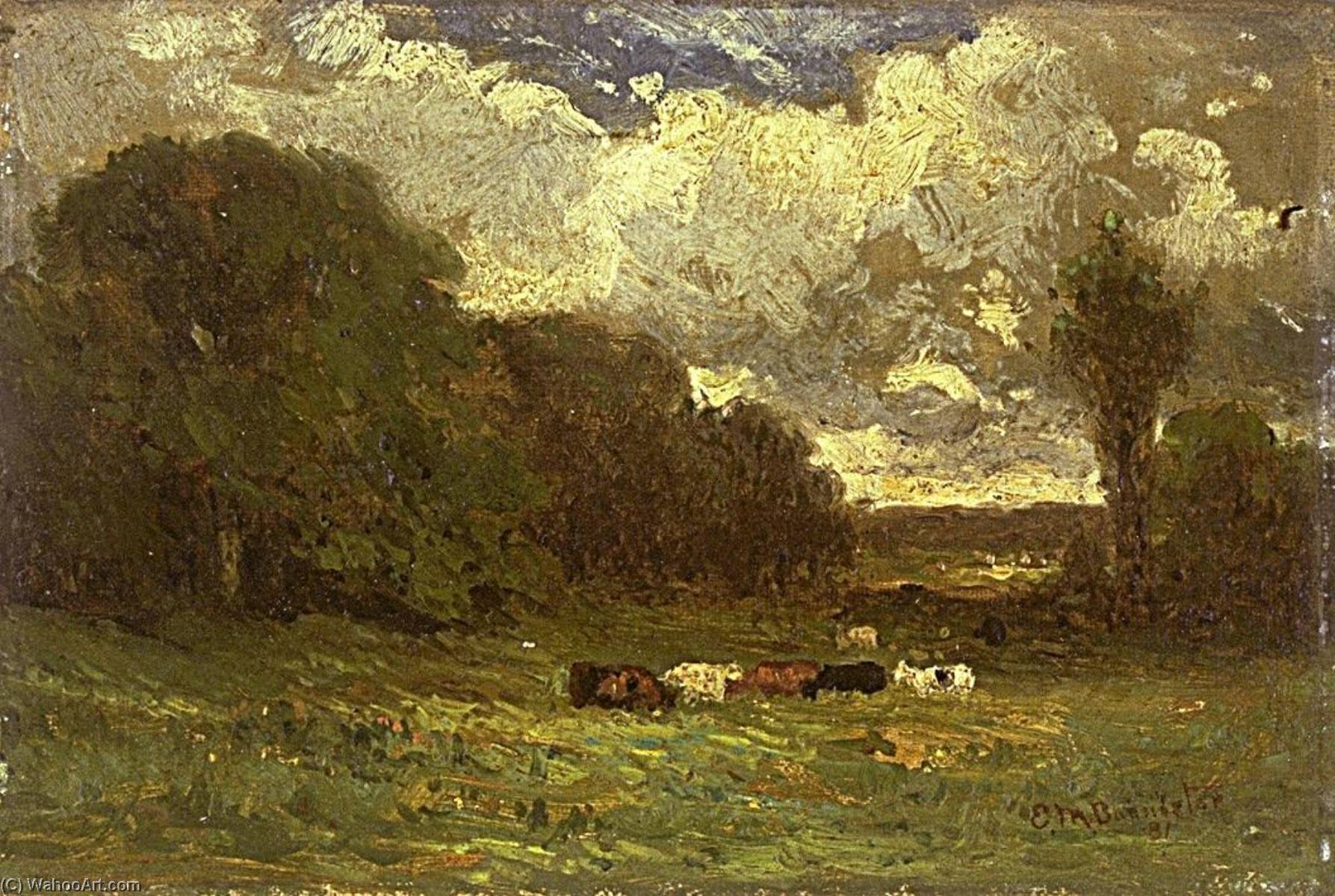 famous painting Без названия (ландшафт с коровами и деревьями) of Edward Mitchell Bannister